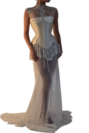Cecilia White Floral Lace Corset Maxi Dress - Aura Muse