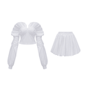 Celeste White Ruched Blouse & Skirt Set - Aura Muse