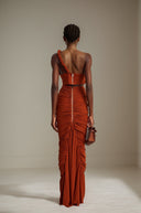 Cerelia brown twisted cut - out top & skirt matching set - Aura Muse