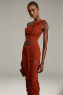 Cerelia brown twisted cut - out top & skirt matching set - Aura Muse
