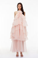 Charis Pink Halterneck Flounced Maxi Dress - Aura Muse