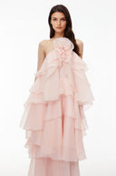 Charis Pink Halterneck Flounced Maxi Dress - Aura Muse