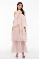 Charis Pink Halterneck Flounced Maxi Dress - Aura Muse