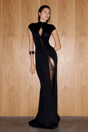 Clarissa Black Keyhole Maxi Dress with High Thigh Slit - Aura Muse