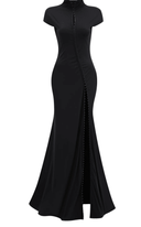 Clarissa Black Keyhole Maxi Dress with High Thigh Slit - Aura Muse