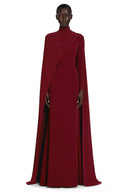 Clarissa Red Mock Neck Maxi Dress with Cape Sleeves - Aura Muse