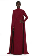 Clarissa Red Mock Neck Maxi Dress with Cape Sleeves - Aura Muse