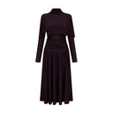 Clarisse Red Ruched Midi Dress with Flap Design Detail - Aura Muse