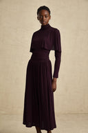 Clarisse Red Ruched Midi Dress with Flap Design Detail - Aura Muse