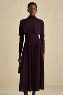 Clarisse Red Ruched Midi Dress with Flap Design Detail - Aura Muse