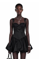 Claude Black Sleeveless Puffball Mini Dress - Aura Muse