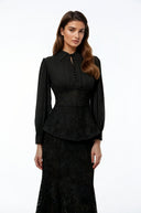 Claudine Black Lace Panel Blouse & Skirt Set - Aura Muse