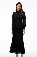 Claudine Black Lace Panel Blouse & Skirt Set - Aura Muse