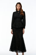 Claudine Black Lace Panel Blouse & Skirt Set - Aura Muse