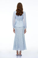 Claudine Blue Lace Panel Blouse & Skirt Set - Aura Muse
