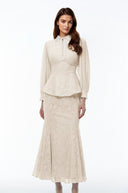 Claudine Neutrals Lace Panel Blouse & Skirt Set - Aura Muse