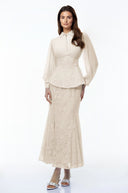 Claudine Neutrals Lace Panel Blouse & Skirt Set - Aura Muse