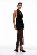 Cora Black Halterneck Floral Lace Maxi Dress - Aura Muse