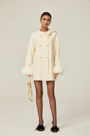 Coralie white wool fur bowknot coat - Aura Muse