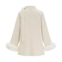 Coralie white wool fur bowknot coat - Aura Muse