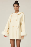 Coralie white wool fur bowknot coat - Aura Muse