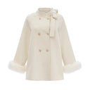 Coralie white wool fur bowknot coat - Aura Muse