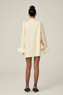 Coralie white wool fur bowknot coat - Aura Muse