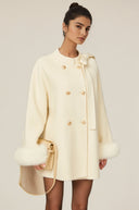 Coralie white wool fur bowknot coat - Aura Muse