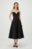 Coraline Black Sweetheart Neckline Corset Midi Dress - Aura Muse
