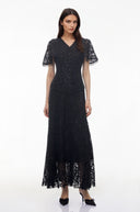 Corinne Black Sequin Floral Lace Maxi Dress - Aura Muse