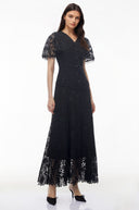 Corinne Black Sequin Floral Lace Maxi Dress - Aura Muse