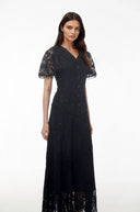 Corinne Black Sequin Floral Lace Maxi Dress - Aura Muse