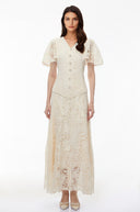 Corinne White Sequin Floral Lace Maxi Dress - Aura Muse