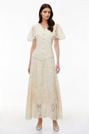 Corinne White Sequin Floral Lace Maxi Dress - Aura Muse