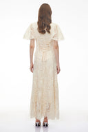 Corinne White Sequin Floral Lace Maxi Dress - Aura Muse