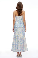 Cosette Blue Floral Strapless Peplum Maxi Dress - Aura Muse