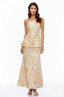Cosette Orange Floral Strapless Peplum Maxi Dress - Aura Muse