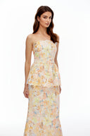 Cosette Orange Floral Strapless Peplum Maxi Dress - Aura Muse