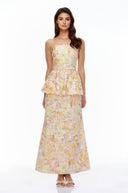 Cosette Orange Floral Strapless Peplum Maxi Dress - Aura Muse