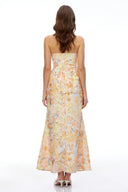 Cosette Orange Floral Strapless Peplum Maxi Dress - Aura Muse