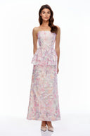 Cosette Pink Floral Strapless Peplum Maxi Dress - Aura Muse
