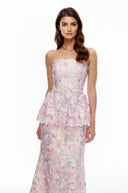 Cosette Pink Floral Strapless Peplum Maxi Dress - Aura Muse