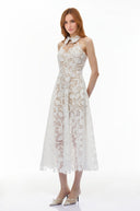 Cosette White Floral Lace Midi Dress - Aura Muse