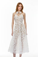 Cosette White Floral Lace Midi Dress - Aura Muse