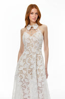 Cosette White Floral Lace Midi Dress - Aura Muse