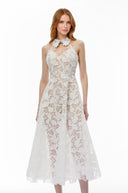 Cosette White Floral Lace Midi Dress - Aura Muse