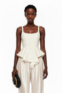 Cream Round Neck Crop Top & Trousers Set - Aura Muse
