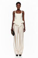 Cream Round Neck Crop Top & Trousers Set - Aura Muse