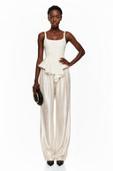 Cream Round Neck Crop Top & Trousers Set - Aura Muse