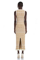 Crispina Cream Zigzag Weave Round Neck Maxi Dress - Aura Muse